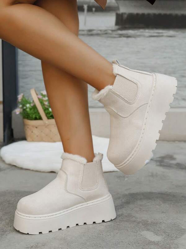 Nuevas botas de nieve con suela gruesa, impermeables, forradas de felpa, con cuello de piel para mujer, antideslizantes y cálidas