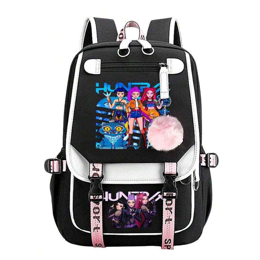 K-Pop D-Emon H-Unters Bag Outdoor Travel Backpack Double Shoulder Bag School Bag Laptop Bag Luggage Bag Men's And Women's The Same Style Backpack Durable And Wear Resistant Daily Travel Business Work Bag - 黑色 - 查看 1