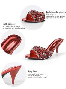 Zapatos de tacón alto para mujer, punta redonda, tacón transparente cómodo, con lujosos rhinestones brillantes, adecuados para fiestas y reuniones