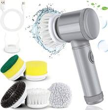Cepillo Electrico  para Baño Limpieza, Inalámbrico con 5 Cabezas de Cepillo Reemplazables - Ceniza - Ver 13