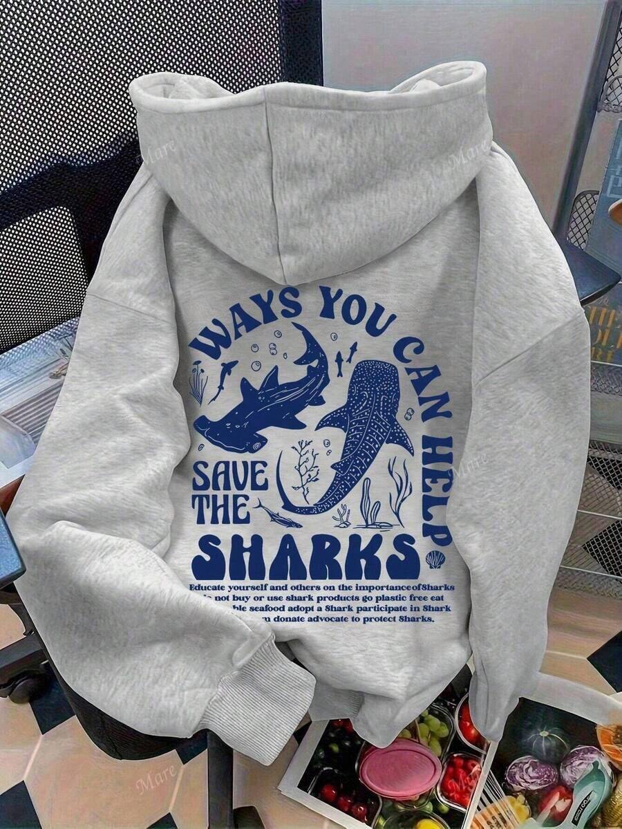 Moletom estampado proteção a vida marinha Moletom de inverno - Cinza - Visão 1