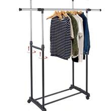 Appendiabiti in acciaio con ruote girevoli a 360°, supporto da pavimento regolabile, indipendente, ***zer per vestiti, ideale per negozi, casa, hotel (doppio telescopico)