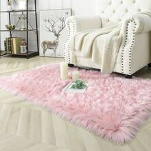 1pc Faux Wool Square Pink Cushion Mat, Decorative Rug/Carpet Suitable For Bedroom, Living Room, Sofa, And Various Scenes