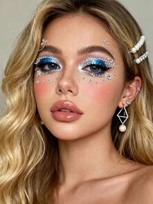 3D Shiny Exquisite Silver White Star Eyeliner Face Decor Rhinestone Glitter Face Gems Y2K Self-Adhesive Rhinestones, DIY Concert Disco Party Special Shiny Rhinestone Face Decor - 白色 - 查看 3