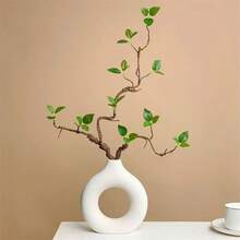 1pc Nordic Style Plastic Vase Decor, Round Vase For Dried Flowers, Living Room, Dining Table, TV Cabinet, Lightweight Luxury Home Decor, Solid Color Donut Vase - Multicolor - View 5