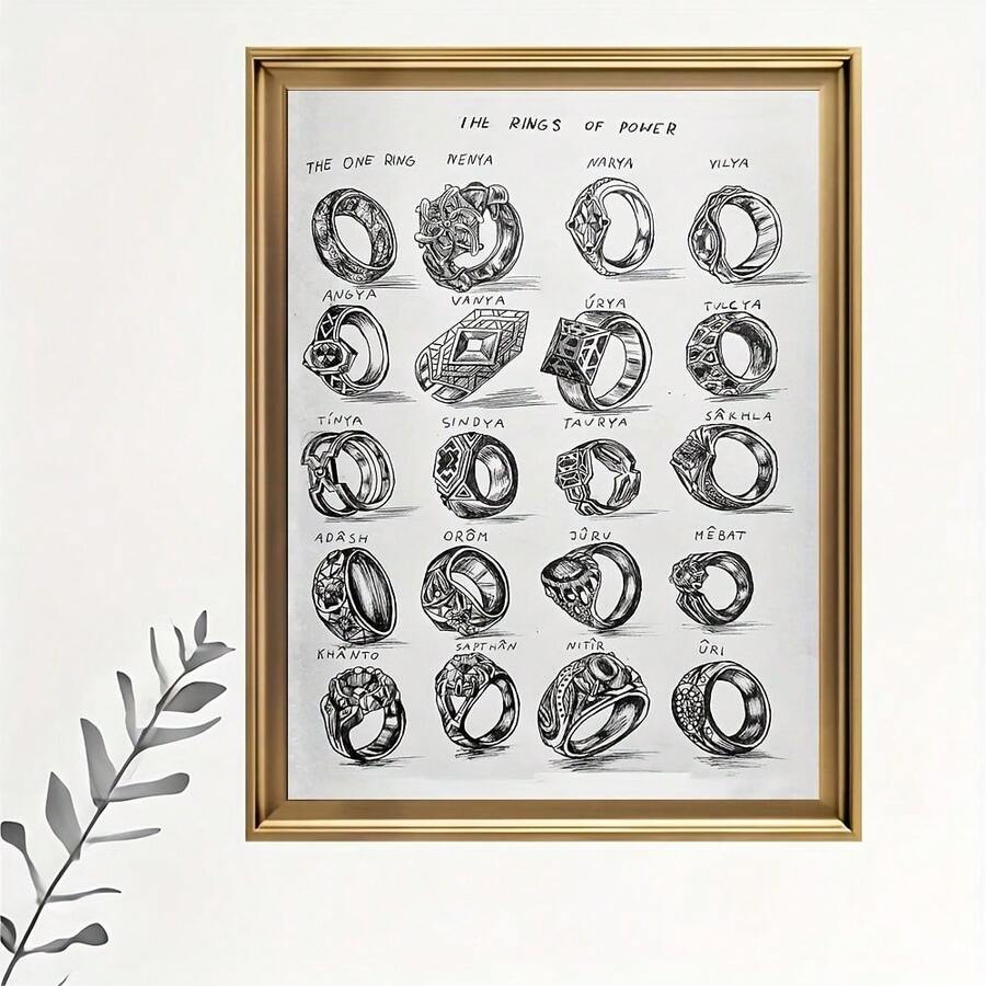 房间装饰 1 件装《力量之戒》帆布艺术印刷品,奇幻素描插画,无框布面海报,家居及办公室墙面装饰,客厅、卧室、咖啡厅的理想之选 - 独特的节日礼物 - A - 查看 1