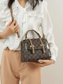 时尚图案手提包，大容量中年女士包，双箭头设计手提包 - 棕色 - 查看 2