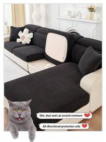 1pc Plush Velvet Sofa Seat Cushion Cover, Waterproof Anti-Slip Slipcover, Soft Skin-Friendly Modern Style, Pet Scratch Resistant, Suitable For L-Shaped Sofa And 1/2/3/4 Seater Sofa, All Season (Sold Individually) - Black - View 9