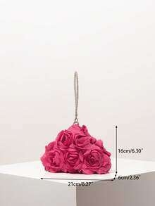 Mini Wallet, Bridal Party Bag, Floral Bag, Ball Gown Bag, Novelty Bag, Ball Gown Accessories, Elegant Women's Bag, Wedding Supplies, Women's Gift (Random Pattern) - Hot Pink - View 8