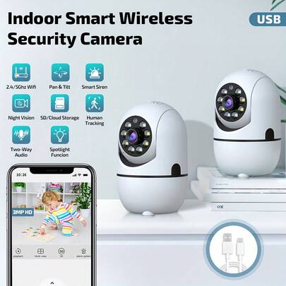 2pcs HD 2K Indoor Camera, Security Camera Indoor Pet Camera 360 Degree For Home Security Wireless, Dog Camera Cat With 5G/2.4 GHz WiFi With Smart Phone App Inside, Baby Monitor With Audio And Video Recording House Cameras,Continuous Recording Nanny Cam For Bedroom,Two Way Audio Video Speaker, Smart Motion Tracking, Panoramic IR Night Vision, Room Camera Wireless Home Surveillance System,Compatible With Phone App