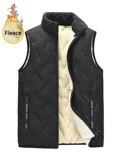 Men's Thermal Lined Sherpa Vest, Zipper Front Casual Sleeveless Jacket Outerwear For Autumn/Winter,Fleece