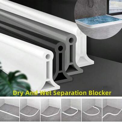 1pc 1mx3cm Bendable Water Blocking Strip, Bathroom Waterproof Strip, Toilet Water Blocking, Shower Room Water Insulation, Self-Adhesive Ground Blocking, Black, White, Gray, Three-Color