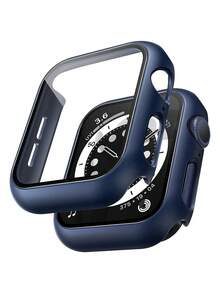2个蓝色时尚休闲PC材质智能手表表壳,二合一超薄钢化玻璃屏幕保护膜,适用于38/40/41/42/44/45/46/49mm苹果手表表带,适用于苹果手表Ultra/SE/11/10/9/8/7/6/5/4/3/2/1系列,智能手表配件 - 午夜藍 - 查看 10