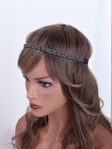 优雅水晶水钻装饰极简黑色水钻发带，欧美风保暖发带女士头巾冬季发饰女士围巾 - 彩色 - 查看 3