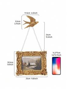 1/3pcs Vintage European Style Gold Floral Pattern Rectangular Decorative Photo Frame Set With Pearl Chain And Golden Swallow Decor, Gold Foil Covered Photo Display Frame, Freestanding Or Wall Mounted, Suitable For Photo Display, Home Decor And Photography Props