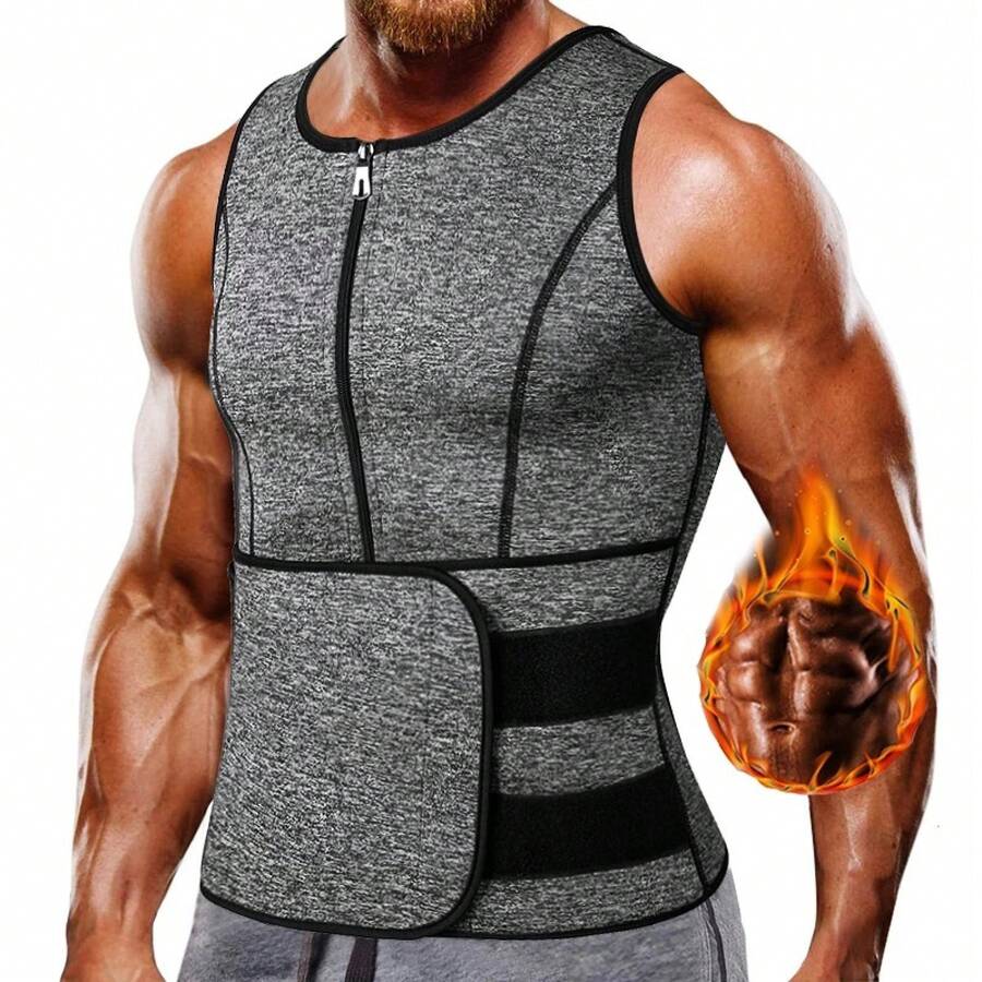 1Pc Men Sauna Effect Sport Suit ,Men Waist Trainer Neoprene Sweat Vest Body Shaper ,Men Waist Trimmer Belt Workout Tank Tops For Runnging Fitness GYM,Menswear Undershirt For All Seasons - Đai Đen-Một - Xem 1