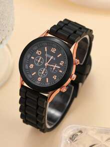 2PCS Women's Sports Casual Watches, Women's Quartz Watches, Round Dial With Arabic Numerals, Rubber Strap, Paired With Heart-Shaped Bracelet, The Perfect Gift For Girls. Suitable For Daily Wear, Weddings, And Parties, An Ideal Choice For Festive And Birthday Gifts, Without Gift Box.