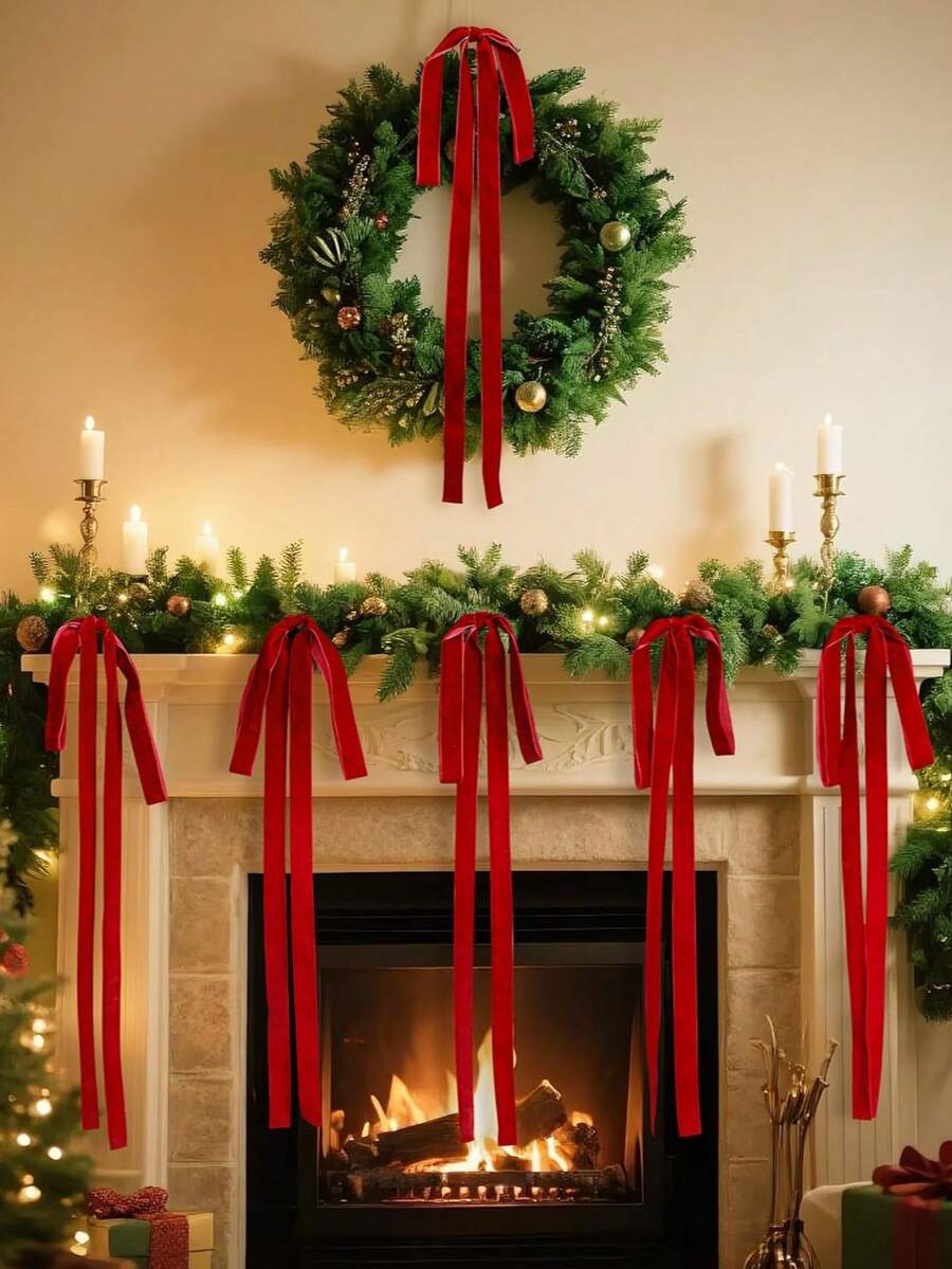 12件套圣诞植绒蝴蝶结装饰品，特大号植绒领结，丝带花环，节日装饰，圣诞花环，蝴蝶结饰品，圣诞树装饰，平安夜礼物