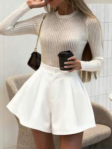 Women's Casual Solid Color Elegant Commuter Loose A-Line Pocket Shorts, Suitable For Daily Outings, Light Social Gatherings, Vacation Travel, And Home Leisure - White - View 4