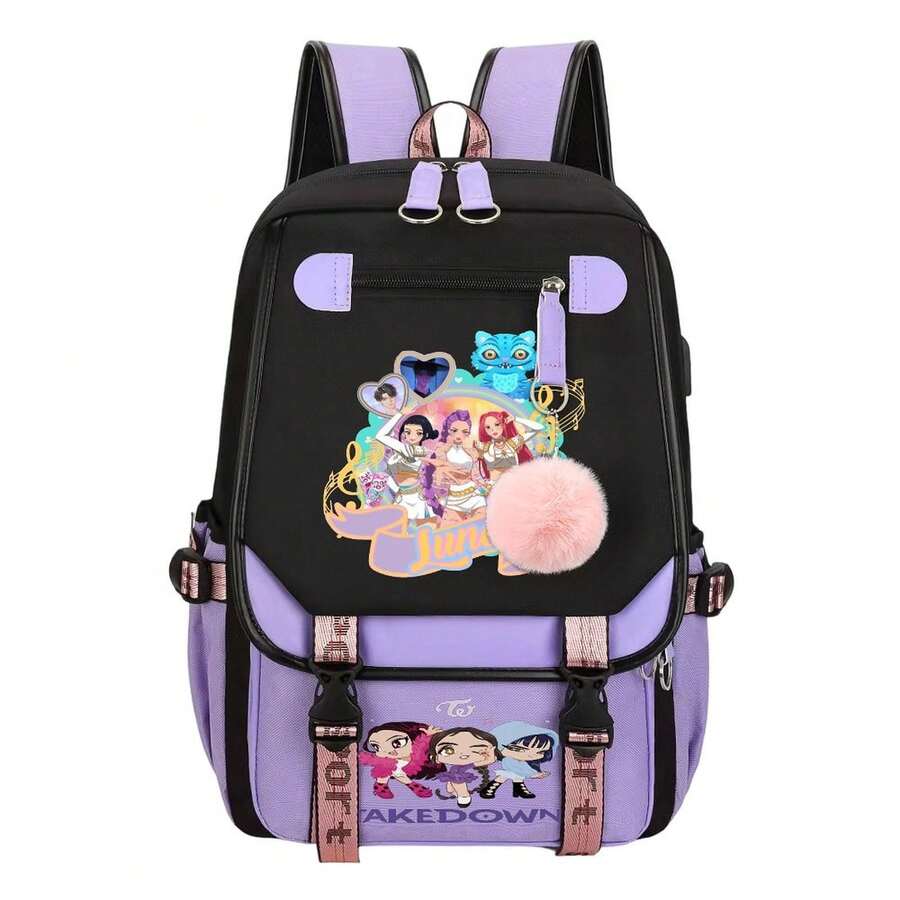 K-Pop D-Emon H-Unters Bag Outdoor Travel Backpack Double Shoulder Bag School Bag Laptop Bag Luggage Bag Men's And Women's The Same Style Backpack Durable And Wear Resistant Daily Travel Business Work Bag - 紫色 - 查看 1