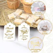 SallyFashion 100PCS Gold Stamp Gift Tags With Strings White Paper Tags Hanging Labels For Wedding Bridal Party Baby Shower Invitation Thanksgiving - WhiteandGold - View 7