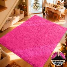 Soft Modern Indoor Large Rug, Comes With 4 Rug Stickers, Multiple Sizes To Choose From, Bedroom, Living Room, Dormitory, Children's Room, Home Decoration, Non-Slip Plush Rug, Room Decoration, Christmas Room Decoration Rug - Rose Red - Hot Pink - View 3