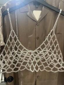 DEKUNER 1pc Simple Faux Pearl Halter Tops Teen Style Cute Beaded Beautifully Cami Vest Can Be Paired With A Suit Sweater