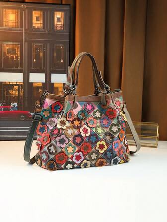 Bolso de mano tejido de moda para viajes, bolso de hombro de gran capacidad, bolso cubo de bloques de color aleatorio, bolso de viaje, bolso de mujer de cuero de primera calidad y cuero genuino