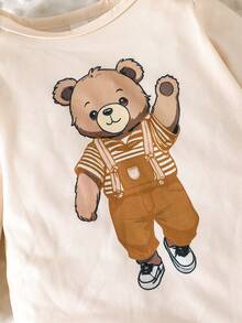 2件套男婴休闲舒适秋季新款条纹蓝红+小熊图案长袖连体衣 - 棕色 - 查看 9