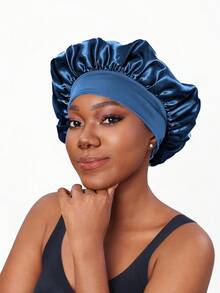 1pc Elastic Satin Bonnet Silk Hair Bonnet For Sleeping Hat Hair Sleep Cap - Black - View 8