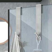 2 piezas, ganchos para puerta de vidrio, adecuados para extender ganchos en puertas de ducha sin marco (con almohadillas reductoras de ruido), toallero de acero inoxidable, ganchos para toallas de baño, perchero de carga pesada - Multicolor - Ver 9
