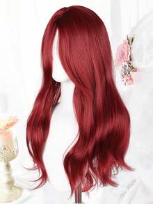 Red Long Curly Wavy Heat-Resistant Synthetic Wig With Bangs, Suitable For Daily Wear, Party, Cosplay, Christmas, Winter, Y2K Style - Multicolor - View 4