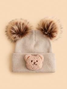 3 pezzi Set di berretti invernali lavorati a maglia per bambini, cappello lavorato a maglia con orecchie di orso e doppio pon pon, adatto per l'uso quotidiano dei bambini e per il ritorno a scuola - Multicolore - Visualizzare 6