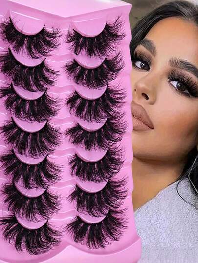 7 Pairs Of D-Shaped Curly Russian Style False Eyelashes, Natural And Fluffy Effect, Faux Mink Eyelashes, Thick And Long, Fox Eye Enhancing Effect, False Eyelashes