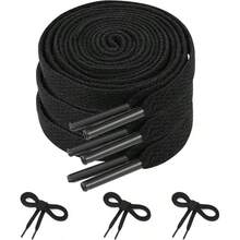 3 Pairs Black Shoe Laces Sneakers, Flat Black Shoelaces Sneakers, 516 Wide 120cm Shoe Strings Athletic Shoes Sneaker Running Shoestrings Women Men - Initial - View 1