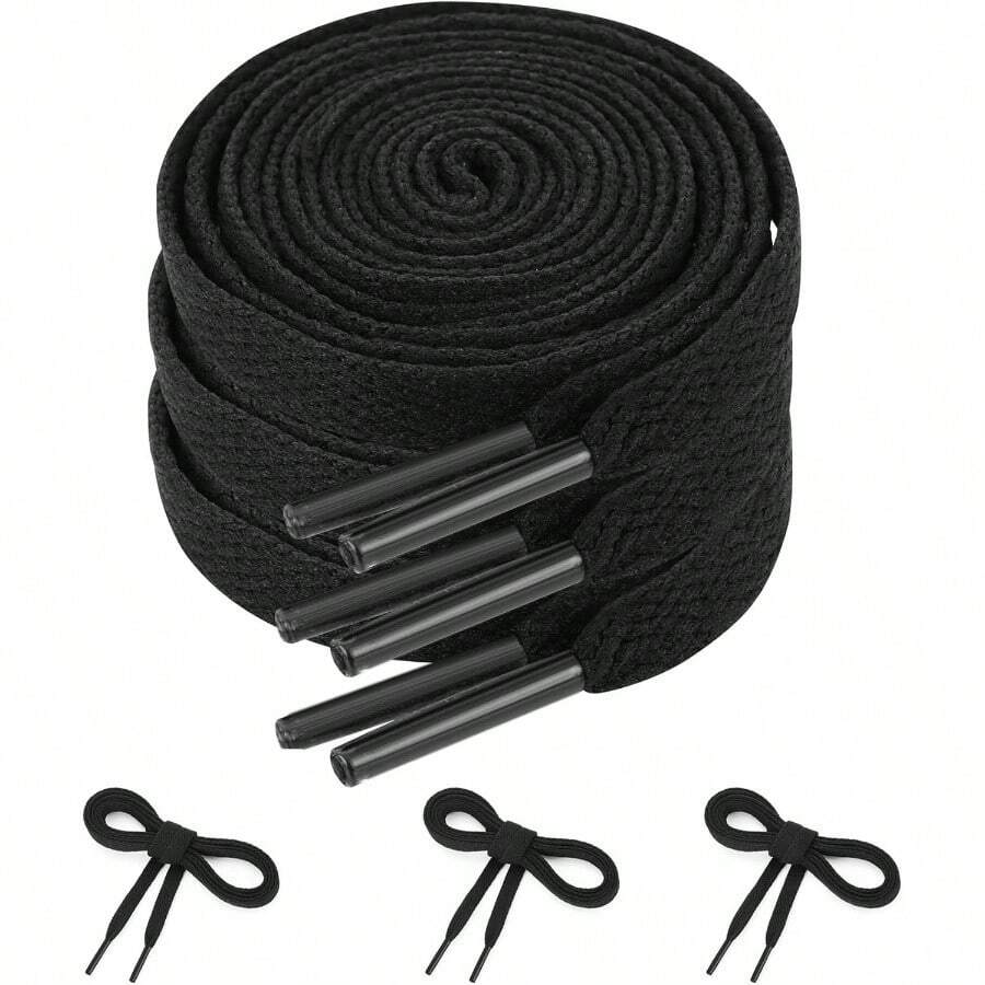 3 Pairs Black Shoe Laces Sneakers, Flat Black Shoelaces Sneakers, 516 Wide 120cm Shoe Strings Athletic Shoes Sneaker Running Shoestrings Women Men - Initial - View 1