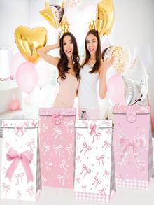 1/30pcs Cute And Beautiful Pink Bow Girls' Party Candy Gift Flat Kraft Paper Bag, Suitable For Valentine's Day And Daily Party Supplies - Multicolor - View 7