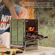 Portable Foldbare Campfeuerofen aus Edelstahl, Überlebens-Raketenofen, geeignet für outdoor-Kochen, Picknick, Wandern und BBQ. - Silber - Übersicht 8