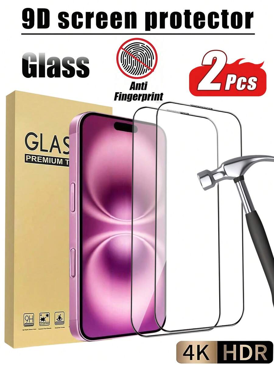 2pcs High Definition Tempered Glass Screen Protector, Compatible With Iphone 17, 17 Pro, 17 Pro Max, 17 Air, 16, 16 Plus, 16 Pro, 16 Pro Max, 15, 14, 13, 12, 11 Pro Max, X, XS, XR, Mini, 7, 8, 14 Plus, Also Compatible With Iphone 16/16 Plus - Clear - View 1