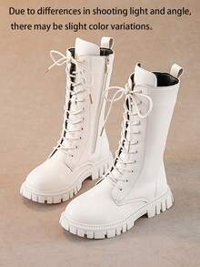 Girls' Fashion Versatile Zipper Lace-Up Tall Boots, Boots