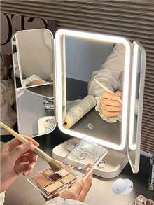 1pc LED 3-Fold Makeup Mirror, 3X/2X Magnification, Touch Control, 70 LED Lights, Adjustable Brightness, USB/Battery Powered, Bottom Tray Storage, Tri-Fold Design, Suitable For Travel And Home Use; Ideal For Professional Makeup, Business Travel, Summer Vacation, Bridal Makeup Preparation, And A Perfect Gift For Christmas, Valentine's Day, Mother's Day, Thanksgiving, Graduation Season - Multicolor - View 16