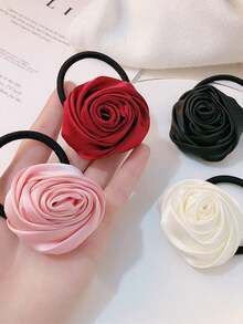 4 件套女士优雅浪漫缎面玫瑰花发带，简约时尚花卉发圈，适合情人节、婚礼、舞会装饰马尾辫发夹发圈发橡皮筋发圈发绳弹性发带，头饰 - 彩色 - 查看 11