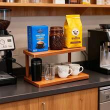 1件双层木质厨房收纳架，咖啡豆和咖啡杯展示架，多功能桌面收纳架，大容量厨房收纳架，调料架，茶杯和玻璃杯架，客厅和卧室零食书架，家居收纳装饰配件，适合作为礼物送给亲朋好友，节日礼物 - 彩色 - 查看 6