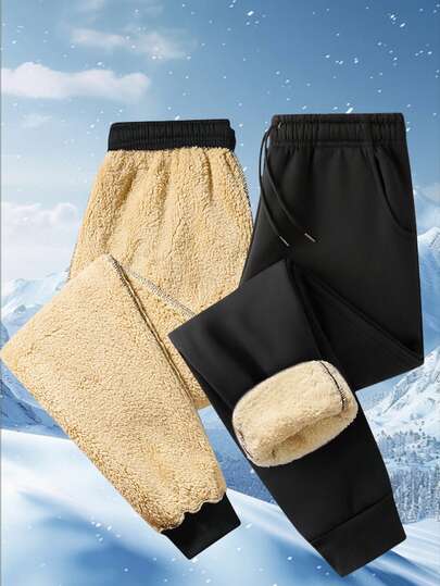 Men's Sherpa Trousers Winter Men's Trousers Thickened Sweatpants Outdoor Trousers Men's Fleece Sweatpants Outer Wear Warm Trousers