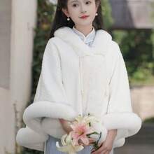 New Fleece-Lined And Thickened Cape Shawl, Elegant And High-End, Warm Winter Plush Coat. - 國鳳白色 - 查看 8