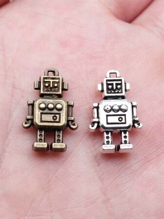10个12x18毫米（0.47x0.71英寸）机器人吊坠，适用于DIY珠宝制作，如项链、钥匙扣、手机链、手链等，手工工艺品制作配件。