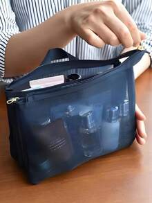 三层大容量透明网眼化妆包，轻便旅行化妆品和洗漱用品收纳袋，耐用涤纶材质，不防水，拉链封口，男女通用，旅行必备，邮轮度假必备 - 彩色 - 查看 6