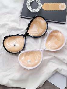 2 Pairs Of Lace Gathered Comfortable Palm - Shaped Bras + 10 Pcs Nipple Covers, Invisible Self - Adhesive 3CM Breast Augmentation To Achieve The Effect Of Enlargement, With Invisible Shoulder Straps, Suitable For All Occasions - Multicolor - View 28