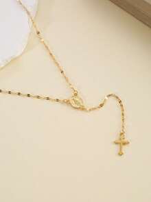 1pc Vintage Style Women's New Cross & Virgin Mary Tag Pendant Necklace With Tassel, Delicate Faith Jewelry For Daily Wear, Birthday, Anniversary, Party Gift