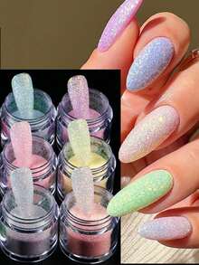 9色珠光糖指甲粉激光糖果美甲闪粉婚礼颜料粉毛衣雪花冬季圣诞节美甲饰品情人节装饰美甲用品 - 彩色 - 查看 5